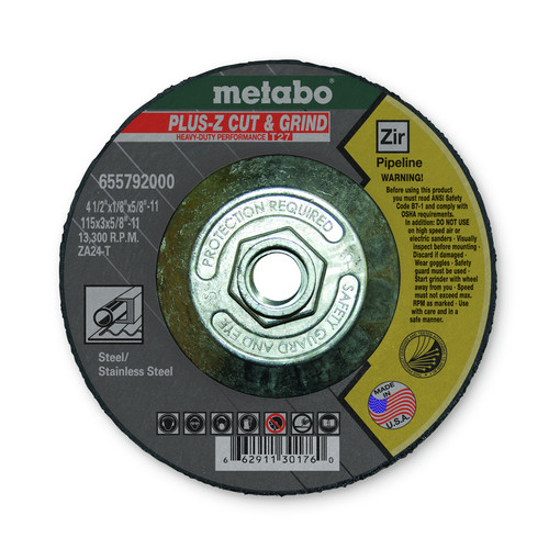 Grinding Wheels | Metabo 655792000 4-1/2 in. x 1/8 in. ZA24T Type 27 Pipeline Grinding/Notching/Cutting Wheels (25 Pc) image number 0