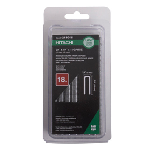 Staples | Hitachi 21101S 18-Gauge 1/4 in. x 3/4 in. Electro Galvanized Finish Staples (1,000-Pack) image number 0