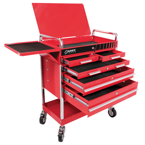 Tool Carts | Sunex 8045 Professional 5 Drawer Service Cart with Locking Top (Red) image number 0