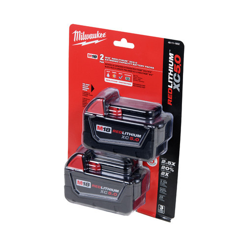 Batteries | Milwaukee 48-11-1852 M18 REDLITHIUM XC 5 Ah Lithium-Ion Extended Capacity Battery (2-Pack) image number 0