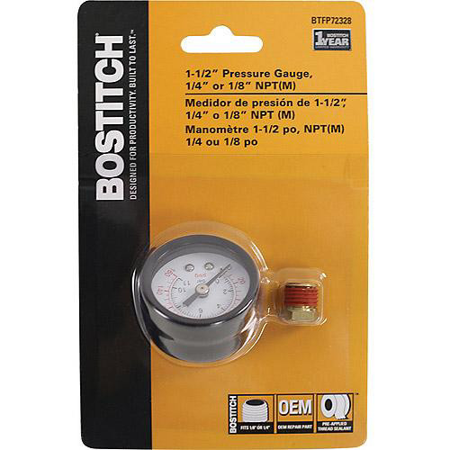 Air Tool Adaptors | Bostitch BTFP72328 1-1/2 in. Pressure Gauge with 1/8 in. with NPT Male Thread image number 0