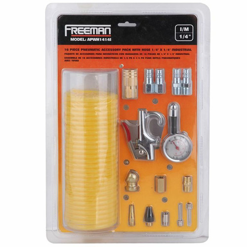 Air Tool Adaptors | Freeman APWH1414I 16-Piece 1/4 in. x 1/4 in. Industrial Accessory Pack with Hose image number 0