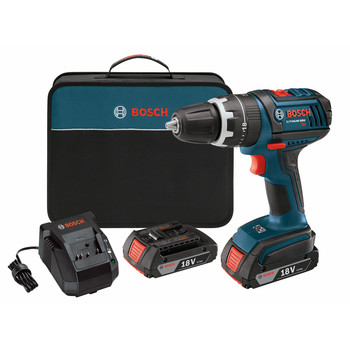 Bosch HDS181-02 18V Cordless Lithium-Ion Compact Tough 1\/2 in. Hammer Drill Driver with 2 Slim Pack HC Batteries