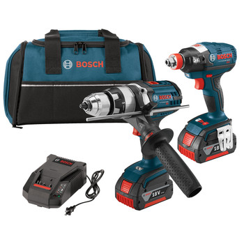 Bosch CLPK224-181-RT 18V Cordless Lithium-Ion 1\/2 in. Hammer Drill and Socket Ready Impact Driver Combo Kit