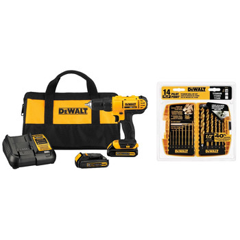 Dewalt DCD771C2-1354-BNDL 20V MAX Cordless Lithium-Ion 1\/2 in. Compact Drill Driver Kit with 14-Piece Titanium Drill Bit Set