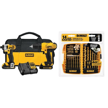 Dewalt DCK240C2-1354-BNDL 20V MAX Cordless Lithium-Ion Drill Driver & Impact Driver Kit with 14-Piece Titanium Drill Bit Set