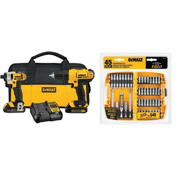 Dewalt DCK240C2-2166-BNDL 20V MAX Cordless Lithium-Ion Drill Driver & Impact Driver Kit with 45-Piece Screwdriving Bit Set