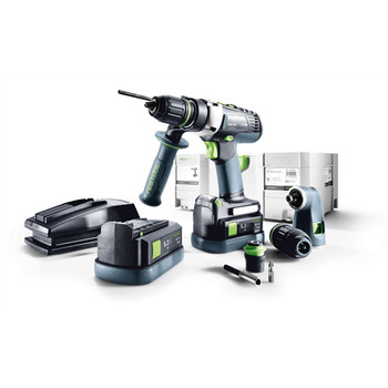 Festool 564597 QUADRIVE 18V 5.2 Ah Cordless Lithium-Ion 13mm Hammer Drill and Attachments Kit