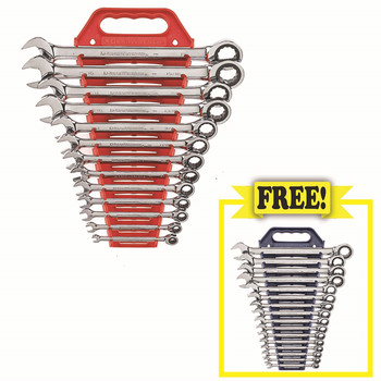 GearWrench 9416D 16-Piece Metric 12-Point Combination Ratcheting Wrench Set with FREE 13-Piece SAE Combo Wrench Set
