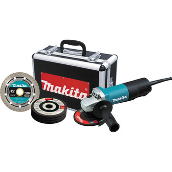 Makita 9557PBX1 4-1\/2 in. Paddle Switch AC\/DC Angle Grinder with Case and Grinding Wheels