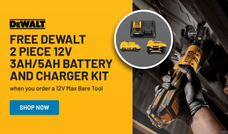免费DEWALT 2片12V 3 Ah/5 Ah电池和充电器套件