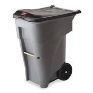 TRASH WASTE BINS | Rubbermaid Commercial 65 Gallon Square Polyethylene Brute Rollout Heavy-Duty Waste Container - Gray