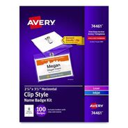 LABEL AND BADGE HOLDERS | Avery 3.5 in. x 2.25 in. Top Load Clip-Style Badge Holder with Laser/Inkjet Insert - White (100/Box)