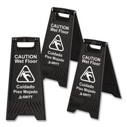 SAFETY EQUIPMENT | Gritt Commercial GRI184BLK3PK 11.8 in. x 12 in. x 24 in. Caution Wet Floor Sign - Black (3/Carton)