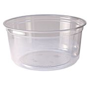 FOOD TRAYS CONTAINERS LIDS | Fabri-Kal 4.6 in. Diameter x 2.3 in. 12 oz. Recycleware Round Plastic Deli Container - Clear (500/Carton)