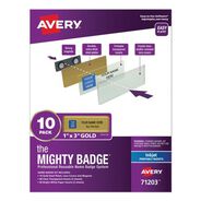 LABEL AND BADGE HOLDERS | Avery The Mighty Badge 3 in. x 1 in. Horizontal Inkjet Name Badge Holder Kit - Gold (10/Pack)