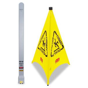 PRODUCTS | Rubbermaid Commercial 3-Sided Fabric 21 in. x 21 in. x 30 in. Multilingual Pop-Up Wer Floor Safety Cone - Yellow