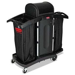 CLEANING CARTS | Rubbermaid Commercial High-Security 2-Shelf Housekeeping Cart - Black/Silver