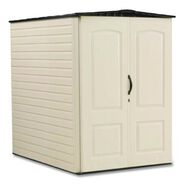 PRODUCTS | Rubbermaid Vertical Storage Shed 53 cu ft 2.5 ft x 4 ft x 7 ft Sandstone/Faint Maple