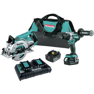 CLEARANCE | Makita 18V LXT Brushless Lithium-Ion Cordless 1/2 in. Hammer Drill Driver and 7-1/4 in. Rear Handle Circular Saw Combo Kit with 2 Batteries (5 Ah)