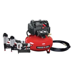 DOLLARS OFF | Factory Reconditioned Porter-Cable 3-Piece Nailer and 0.8 HP 6 Gallon Oil-Free Pancake Air Compressor Combo Kit