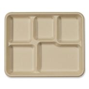 TABLETOP AND SERVEWARE | World Centric 5-Compartments 8.5 in. x 10.24 in. x 1.01 in. Paper Fiber Trays - Natural (400/Carton)