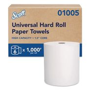 CLEANING AND SANITATION | Scott 01005 8 in. x 1000 ft. 1.5 in. Core 1-Ply Essential High Capacity Hard Roll Towels - White (6 Rolls/Carton)