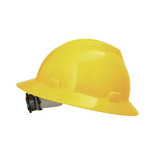  | MSA V-Gard Slotted Full-Brim Hat with Fas-Trac III Suspension - Yellow