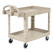 MATERIAL HANDLING | Rubbermaid Commercial 17.13 in. x 38.5 in. x 38.88 in. 500 lbs. Capacity 2 Shelves Plastic Heavy-Duty Utility Cart with Lipped Shelves - Beige