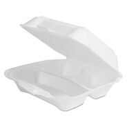 PRODUCTS | Plastifar 12039 7.81 in. x 8.75 in. x 3.38 in. Secure One Tab Latch 3 Compartments Foam Hinged Lid Container - White (200/Pack)
