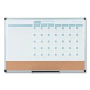 OFFICE PRESENTATION SUPPLIES | MasterVision 24 in. x 18 in. 3-in-1 Monthly Planning/Scheduling Calendar Planner Board - Tan/White/Blue Surface/Satin Aluminum Frame