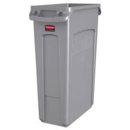 TRASH WASTE BINS | Rubbermaid Commercial 23 Gallon Rectangular Plastic Slim Jim Receptacle W/venting Channels - Gray