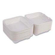 PRODUCTS | Eco-Products EP-HC81NFA Vanguard 8 in. x 8 in. x 3 in. 1-Compartment Renewable and Compostable Sugarcane Clamshells - White (200/Carton)