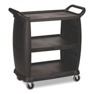 UTILITY CARTS | Boardwalk CC2036BW03 18 in. x 36.25 in. x 38 in. 300 lb Capacity Plastic Bussing Cart with 3 Shelves - Black
