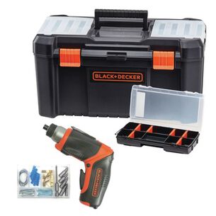 TOOL STORAGE | Black & Decker 4V MAX Brushed Lithium-Ion Cordless Screwdriver With Picture-Hanging Kit and 16 in. Tool Box and Organizer Bundle