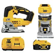 COMBO KITS | Dewalt 20V MAX XR Brushless Lithium-Ion Cordless Jig Saw and Compact Router Woodworking Combo Kit (5 Ah)