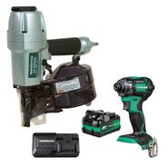 COIL NAILERS | Metabo HPT Pneumatic Siding Nailer and 18V Impact Driver Pro Bundle Kit (5 Ah)