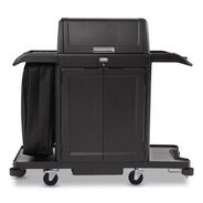 CLEANING CARTS | Rubbermaid Commercial 24.4 in. x 62.4 in. x 56.9 in. 4-Shelf Housekeeping Cart with Hood and Doors - Black