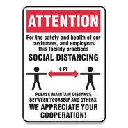PRODUCTS | GN1 MGNG905VPESP 10 in. x 14 in. Wall Humans/Arrows Social Distance Signs - Red/White (10/Pack)