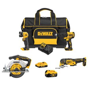 COMBO KITS | Dewalt 20V MAX Brushless Lithium-Ion 4-Tool Combo Kit with 2 Batteries (2 Ah/4 Ah)