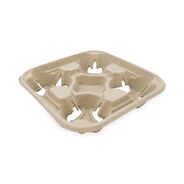 CUPS AND LIDS | Boardwalk BWK4CUPCARRIER Four Cup Carrier Tray for 8 - 32 oz. Cups - Kraft (300/Carton)