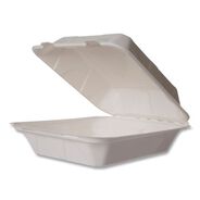 FOOD TRAYS CONTAINERS LIDS | Vegware 7.9 in. x 7.9 in. x 2.9 in. Nourish Molded Fiber Compostable Sugarcane Takeout Containers - White (200/Carton)