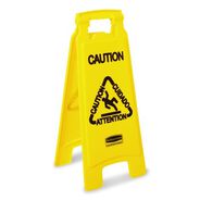 SAFETY EQUIPMENT | Rubbermaid Commercial 11 in. x 12 in. x 25 in. Multilingual "Caution" Floor Sign - Bright Yellow