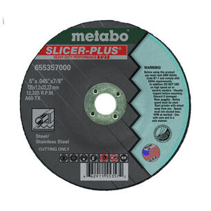 GRINDING SANDING POLISHING ACCESSORIES | Metabo 10-Piece A60TX Cutting Wheel 5 in x .045 in x 7/8 in Slicer Plus T27