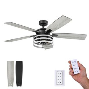 CEILING FANS | Honeywell 51855-45 52 in. Remote Control Industrial Style Indoor LED Ceiling Fan with Light - Matte Black