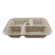 TABLETOP AND SERVEWARE | World Centric 5-Compartment 12 in. x 9.5 in. x 2 in. Bento Box Paper Fiber Containers - Natural (300/Carton)