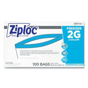 FACILITY MAINTENANCE SUPPLIES | Ziploc 2-Gallon 2.7 mil. 13 in. x 15.5 in. Double Zipper Freezer Bags - Clear (100/Carton)