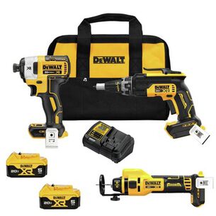 COMBO KITS | Dewalt 20V MAX XR Brushless Lithium-Ion Cordless 3-Tool Drywall Combo Kit with 2 Batteries (5 Ah)