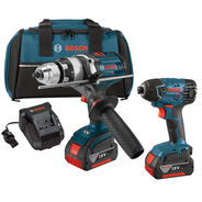 COMBO KITS | Factory Reconditioned Bosch 18V 4.0 Ah Cordless Lithium-Ion Brute Tough Hammer Drill and Hex Impact Driver Combo Kit