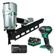 COMBO KITS | Metabo HPT Pneumatic Framing Nailer and 18V Impact Driver Pro Bundle Kit (5 Ah)